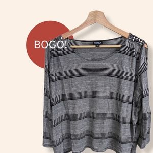ALLEN B Top Boxy Crop Stripe Black White Smal